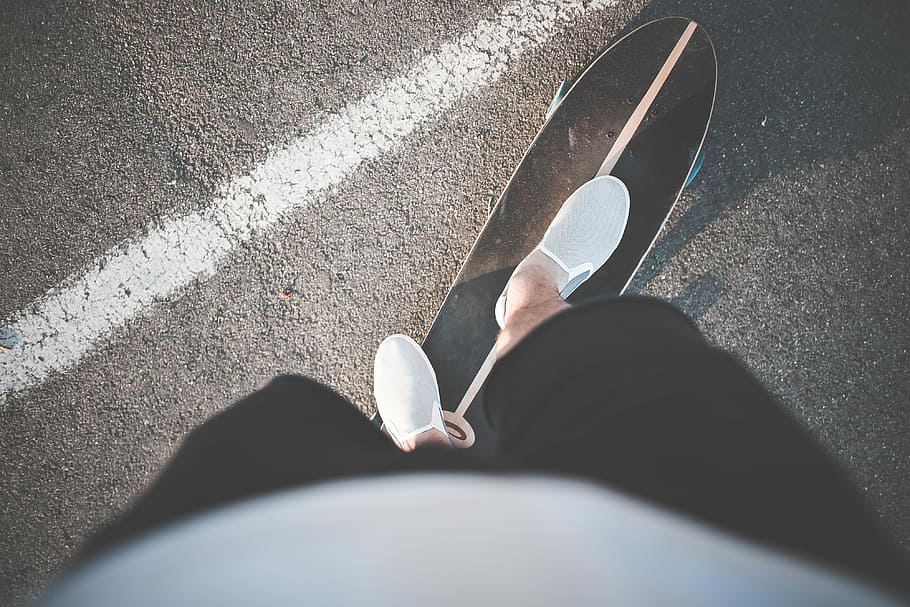 Riding a Longboard with Slip Ons, active, activity, boy, time HD wallpaper