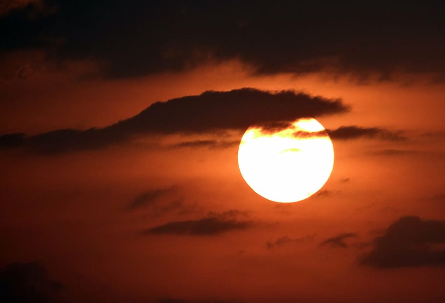 sunset, setting sun, sky, clouds, india, nature, dusk, orange Color HD wallpaper