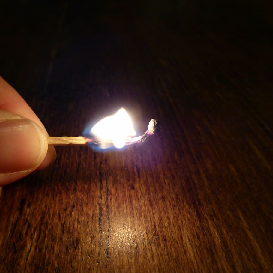 match, fire, burn, flame, burning down, indoors, wood - material HD wallpaper