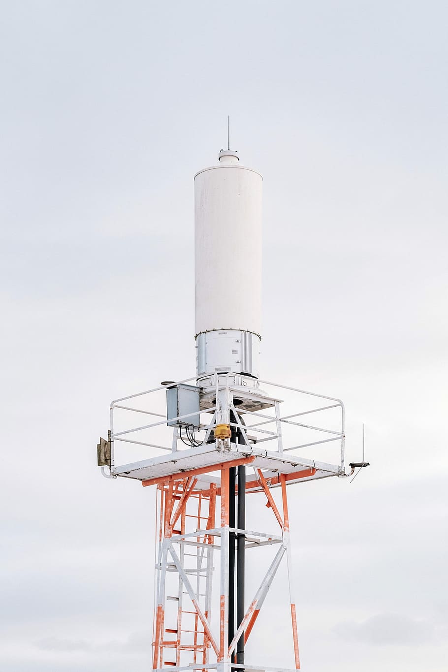 white and red transmission tower, technology, sky, blue, industry HD wallpaper