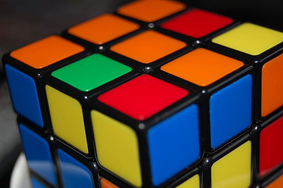 rubik's, cube, color, square, red, green, orange, yellow, blue HD wallpaper