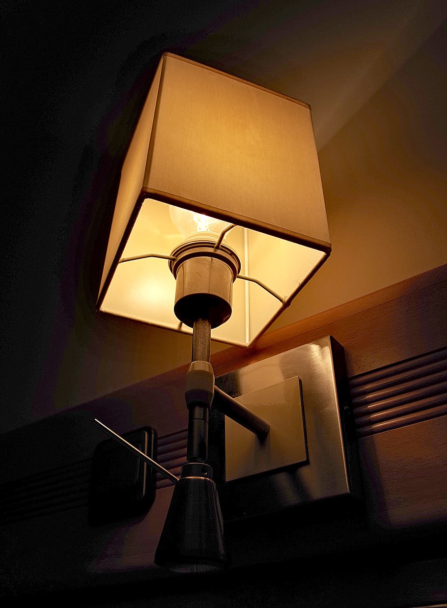 replacement lamp, night, light, brown, hotel, kamienica, read, HD wallpaper