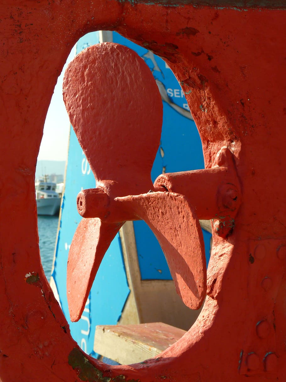 ship, screw, propeller, red, nautical vessel, no people, water HD wallpaper
