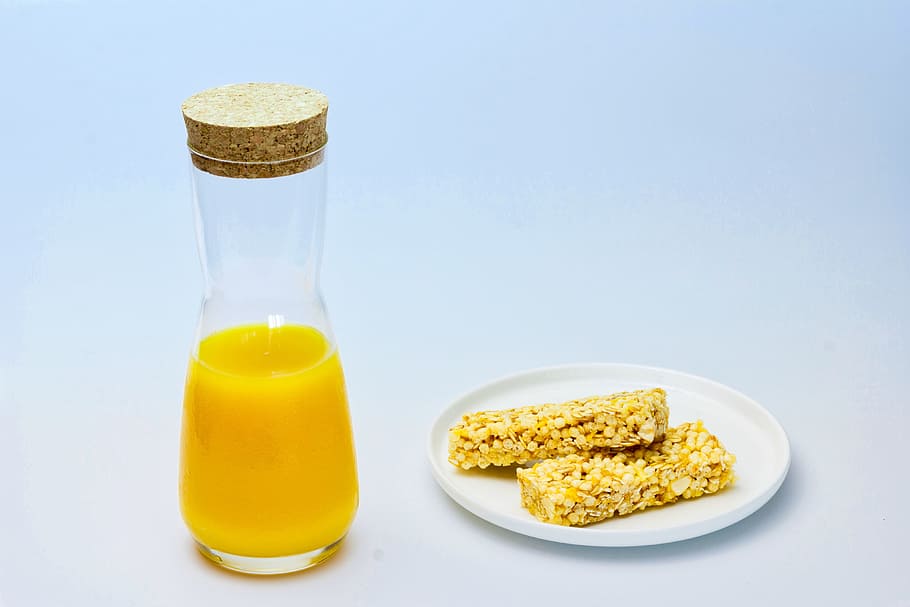 juice, orange, bars, cereals, bottle, breakfast, new trends HD wallpaper