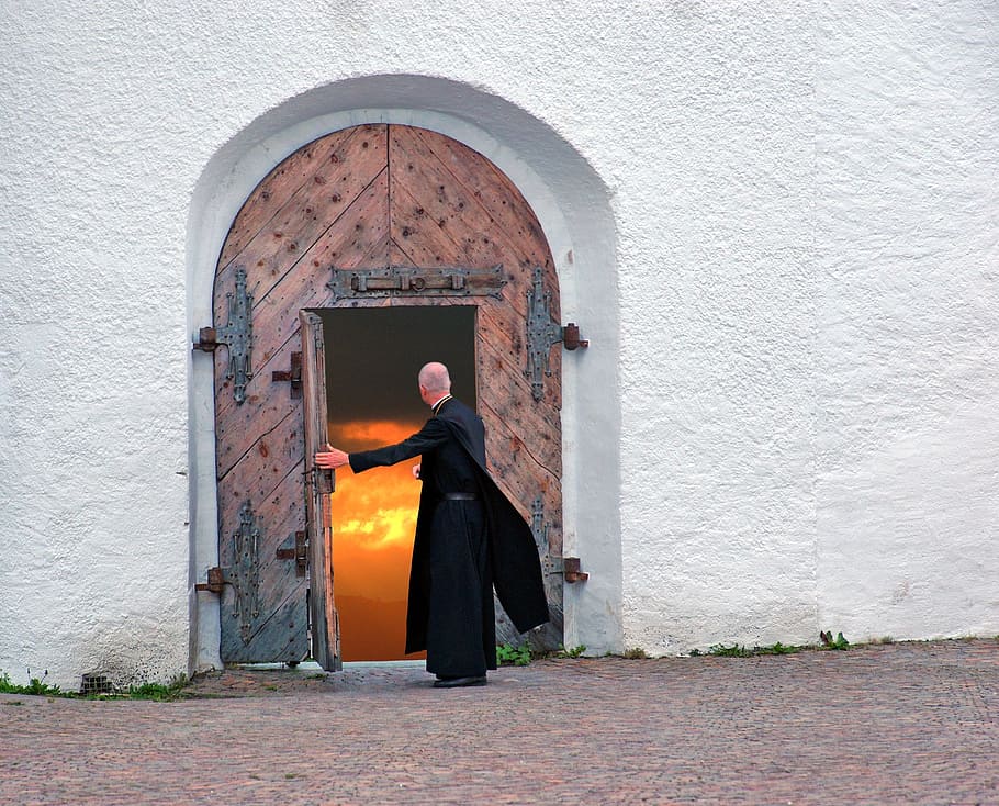 the parish priest, door, hell, architecture, built structure