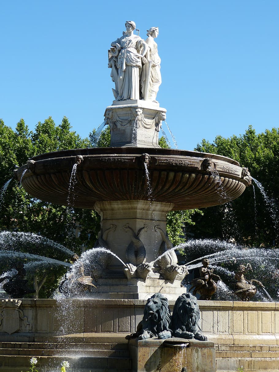 aix, france, south of france, aix-en-provence, fountain, sculpture, HD wallpaper