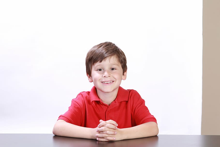 photo of boy wearing red polo shirt, boys, portraits, kids, children