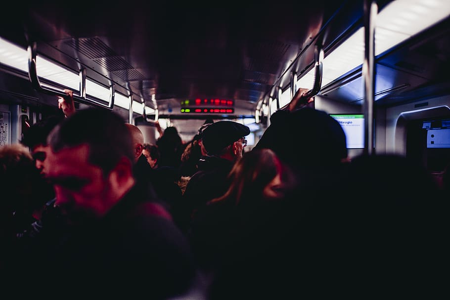 Group of People in Train, colors, commuters, crowd, dark, inside HD wallpaper