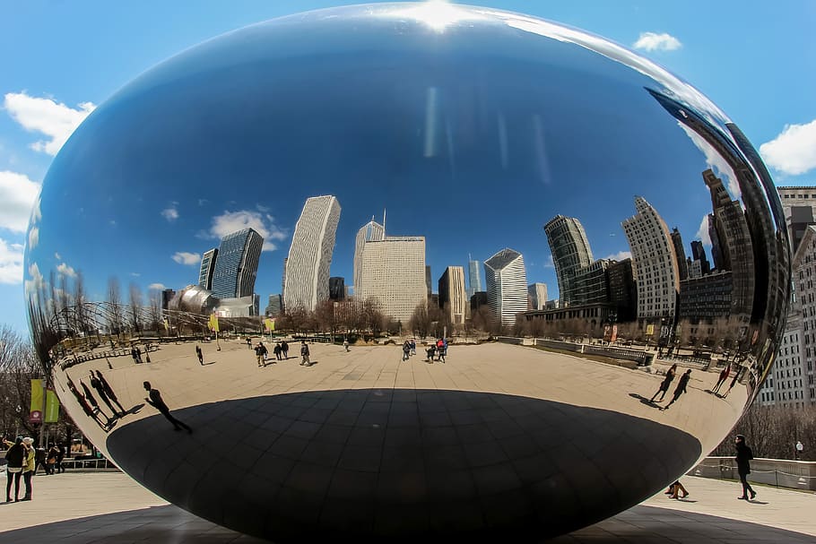 Cloud Gate, Chicago, low angle of large ball, architecture, city HD wallpaper