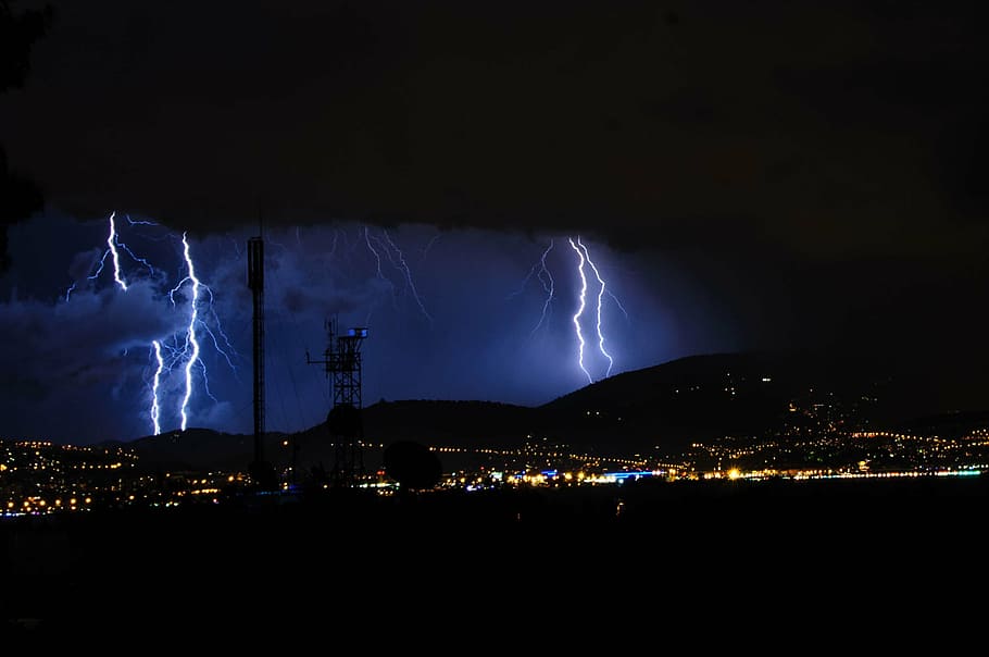 flash, thunderstorm, sky, night, lightning weft, flash of lightning HD wallpaper