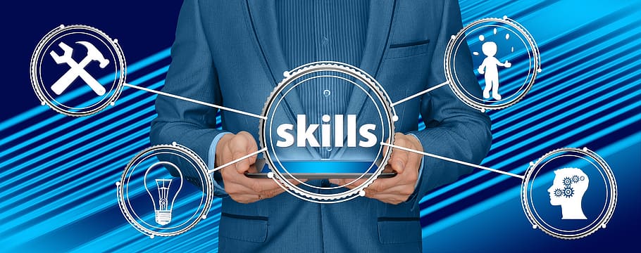 Skill illustration, training, businessman, suit, manager, skills