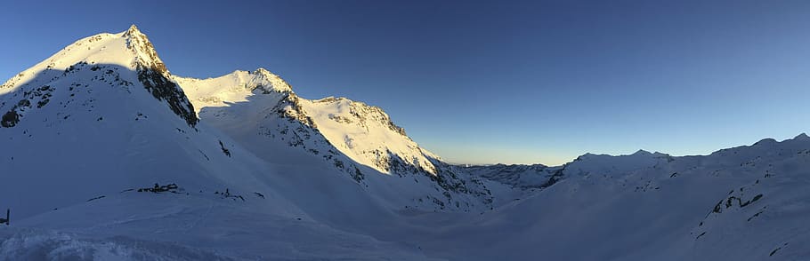 snow, winter, sunset, panorama, mountains, alpine, switzerland HD wallpaper