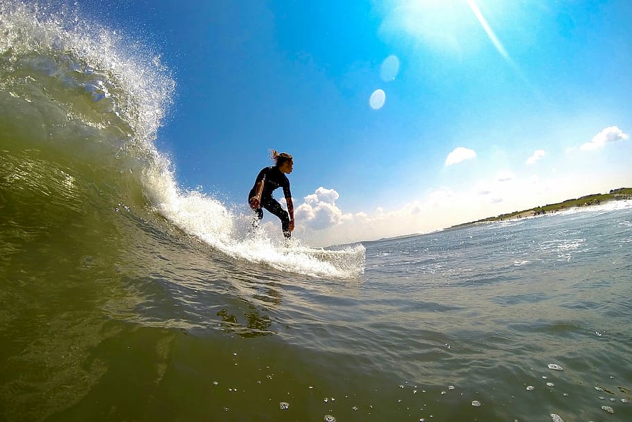 Wave, Surfing, Beach, sport, motion, sea, one person, water HD wallpaper