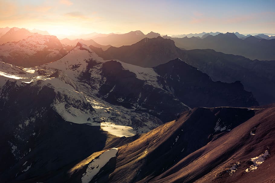 photo of snow covered mountain, glacier mountains at sunrise HD wallpaper