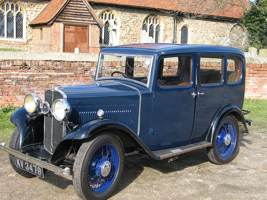 vintage blue car, triumph, 1932, super 9, auto, automobile, classic, HD wallpaper