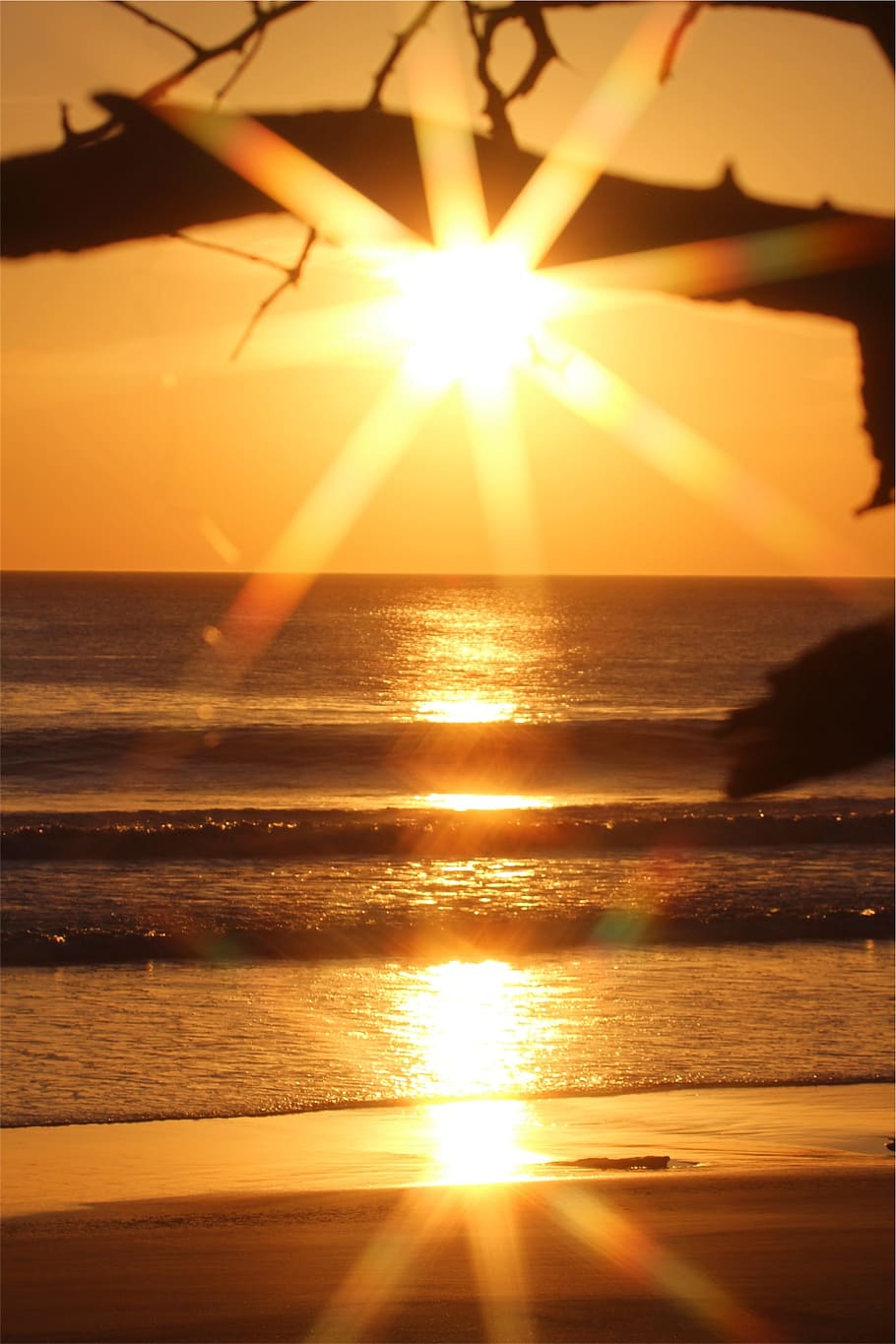 sunset, dusk, beach, sand, shore, waves, ocean, sea, water HD wallpaper