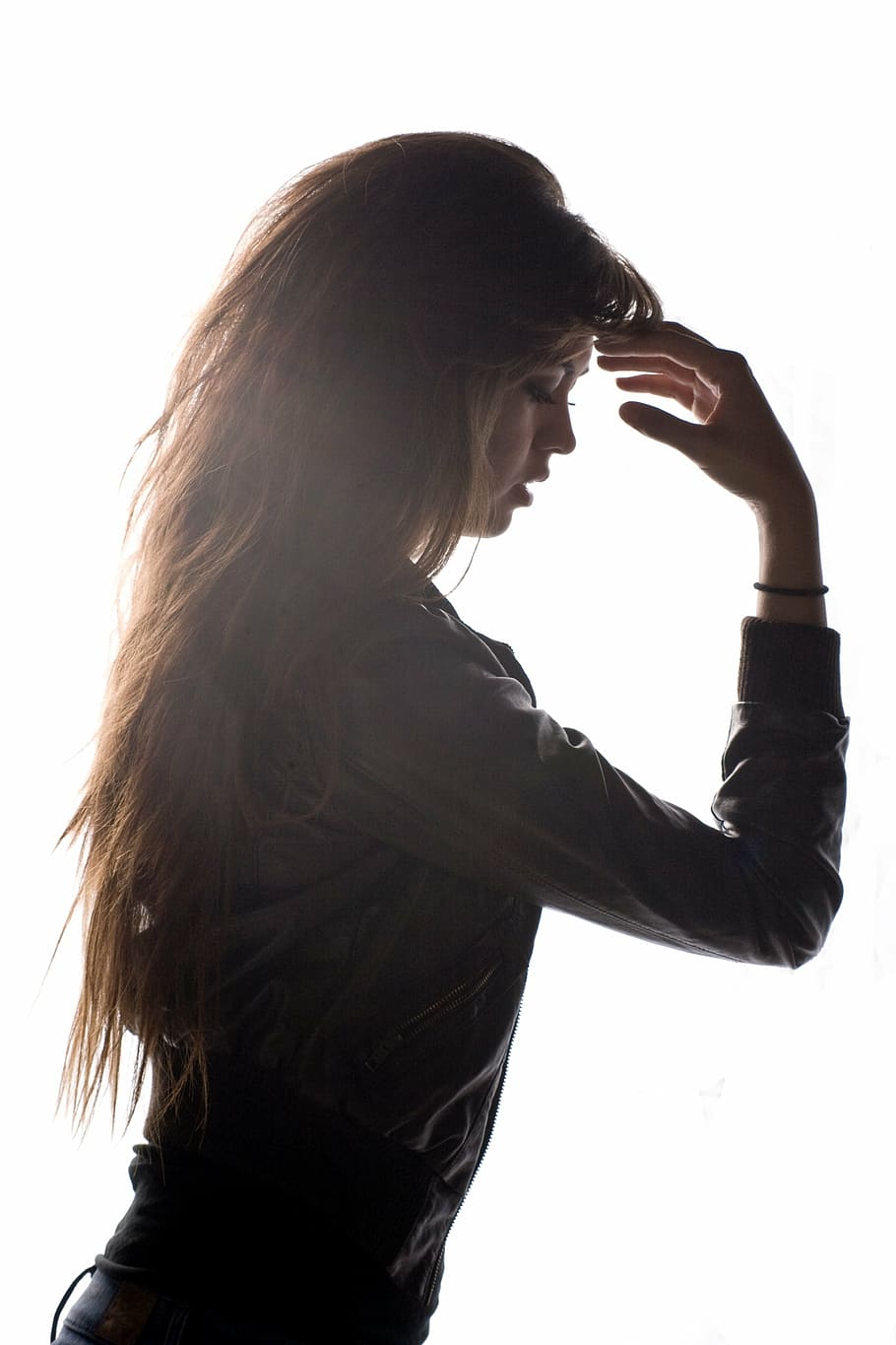 woman in black leather jacket, model, hair, hair model, fashion, HD wallpaper
