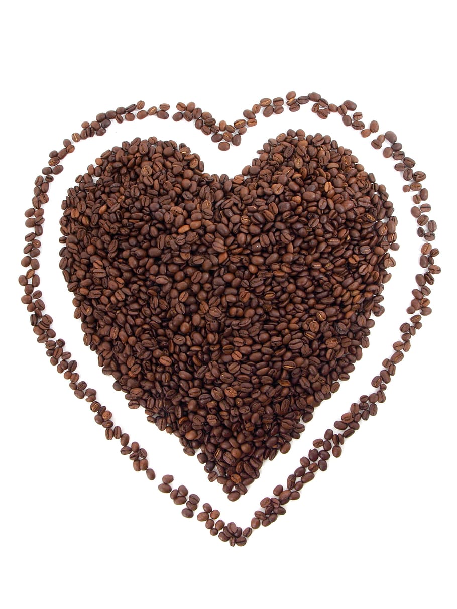 brown coffee beans forming heart illustration, Café, Caffeine HD wallpaper
