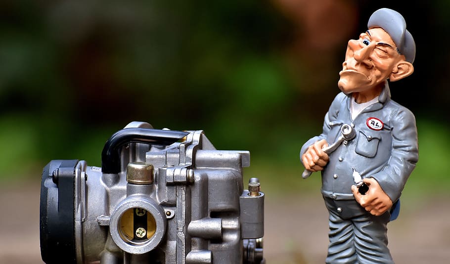 gray carburetor, mechanic, figure, machine, funny, screw, job HD wallpaper