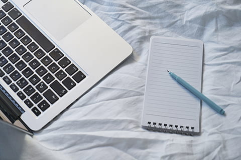 blue ballpoint pen on white paper, silver, laptop computer HD wallpaper