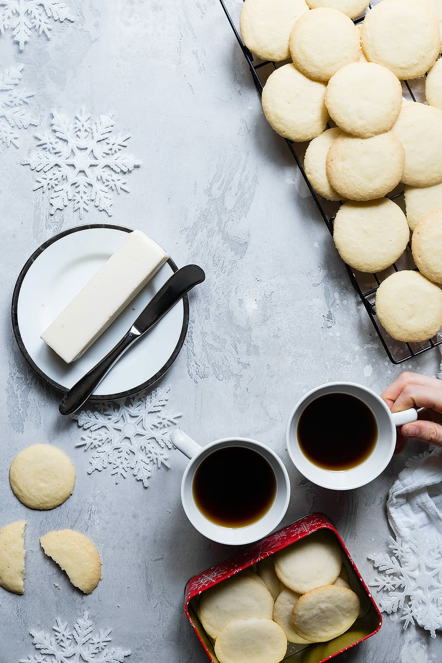 cookie lot near mug and plate, dough near two white ceramic teacups HD wallpaper