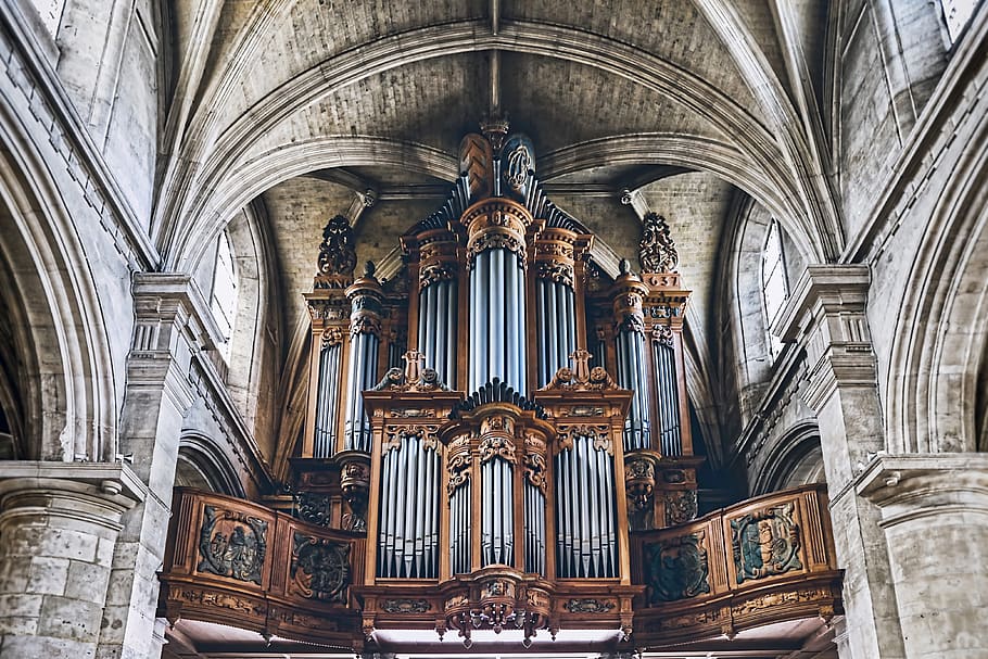 pipe organ, notre dame, le havre, cathedral, church, france, HD wallpaper