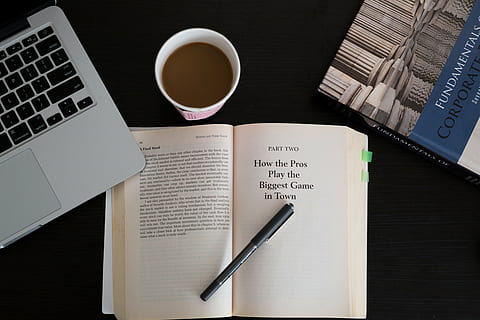 black text-printed book page with pen ], placed, top, beside HD wallpaper