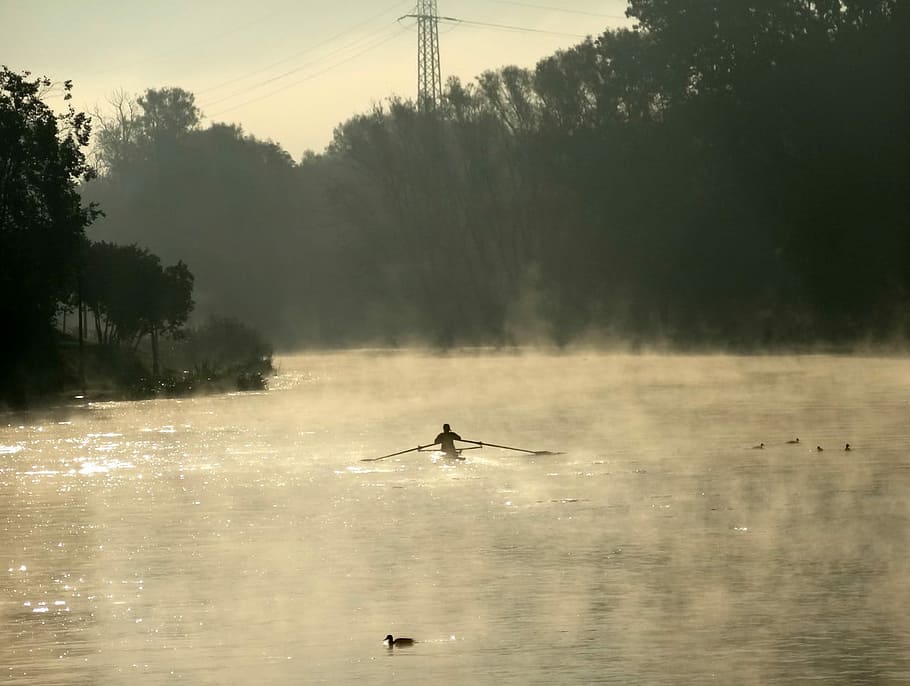 Brda, River, Poland, Boat, Mist, Fog, morning, water, scenery HD wallpaper