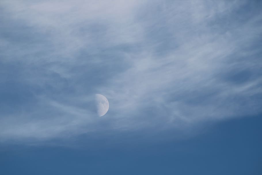 moon at sky, clouds, planet, lunar, orbit, haze, atmosphere HD wallpaper