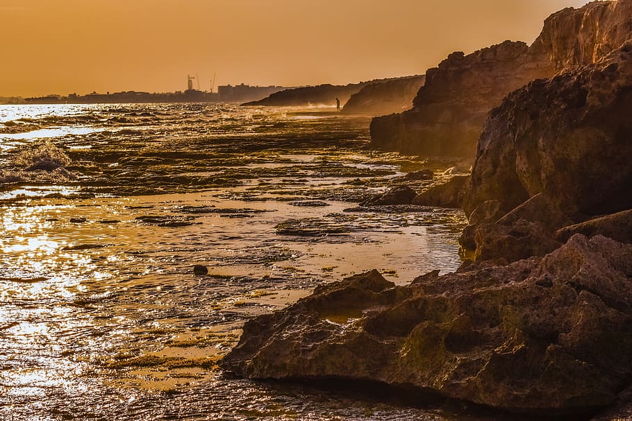 sunset, hazy, landscape, evening, nature, summer, sea, coast HD wallpaper