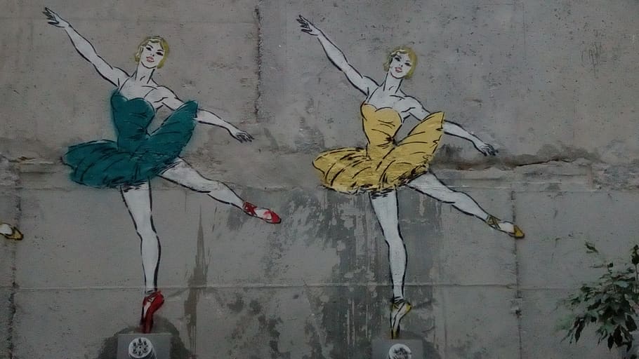dance, ballet, dancers, mural, creativity, cement, fragility HD wallpaper