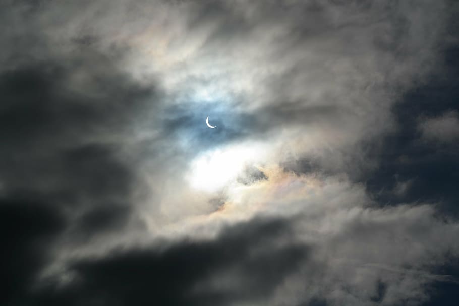 gray and black sky at night, solar eclipse, clouds, sun, cloud - sky HD wallpaper