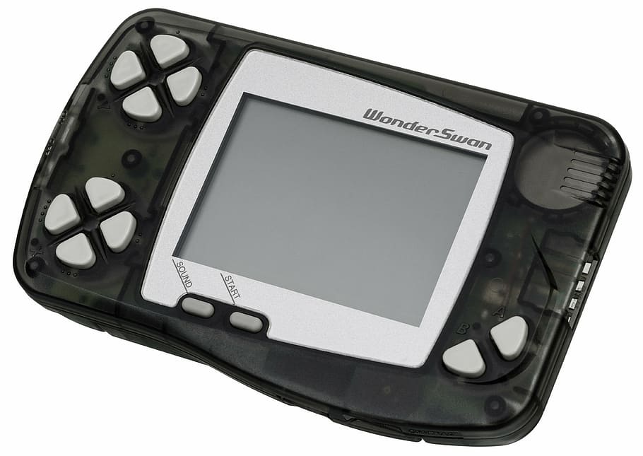 turned-off black Wonder-Swan handheld console, video game console