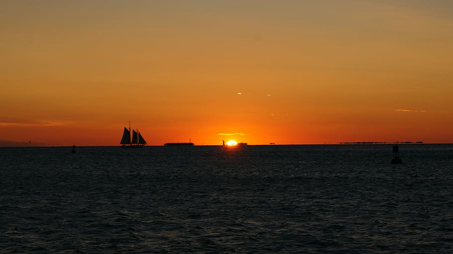 sunset, afterglow, sky, landscape, nature, sea, romantic, abendstimmung HD wallpaper