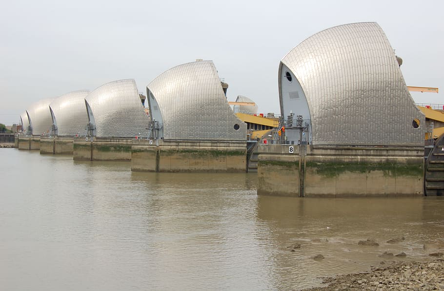 thames, barrier, london, architecture, built structure, water HD wallpaper
