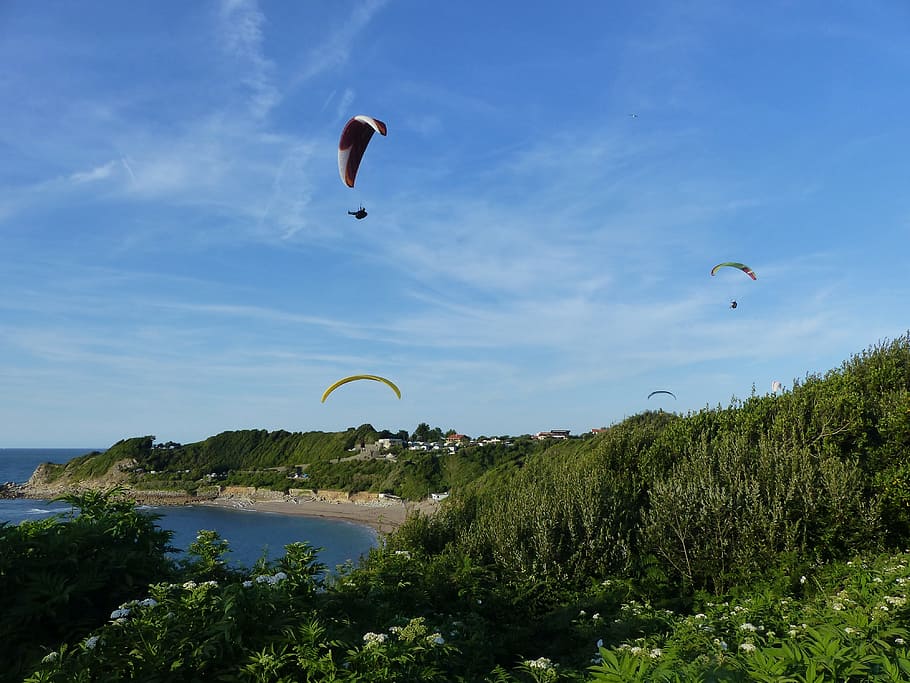 paragliding, side, basque, cote basque, erromardie, chibau berria HD wallpaper