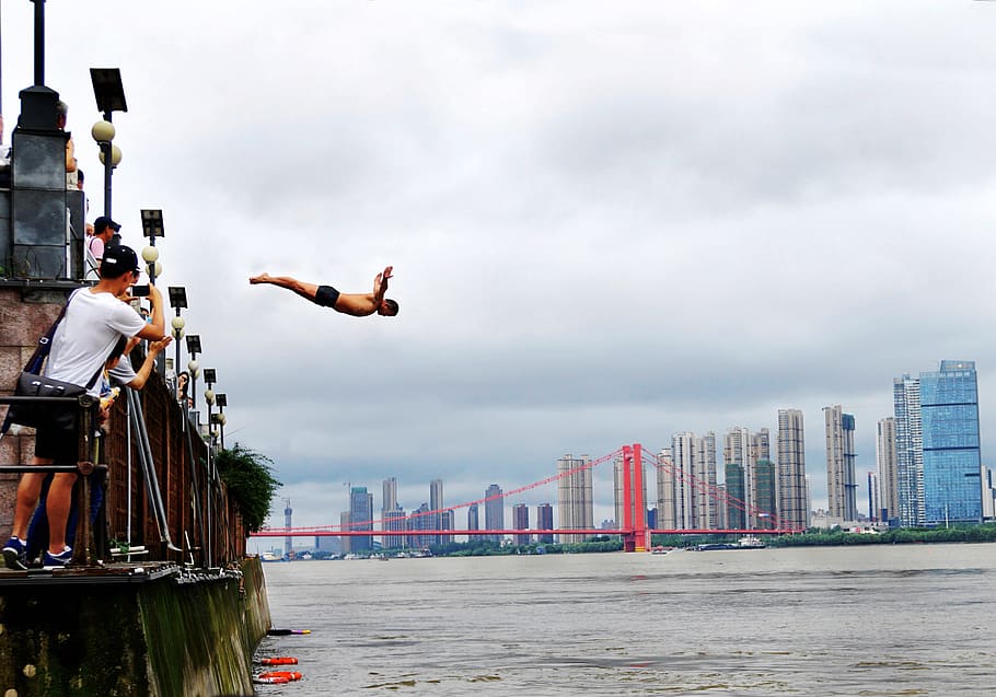 city, people, water, port, action, adults, architecture, bridge HD wallpaper