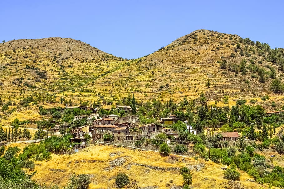 village, mountains, landscape, forest, nature, summer, peaks HD wallpaper