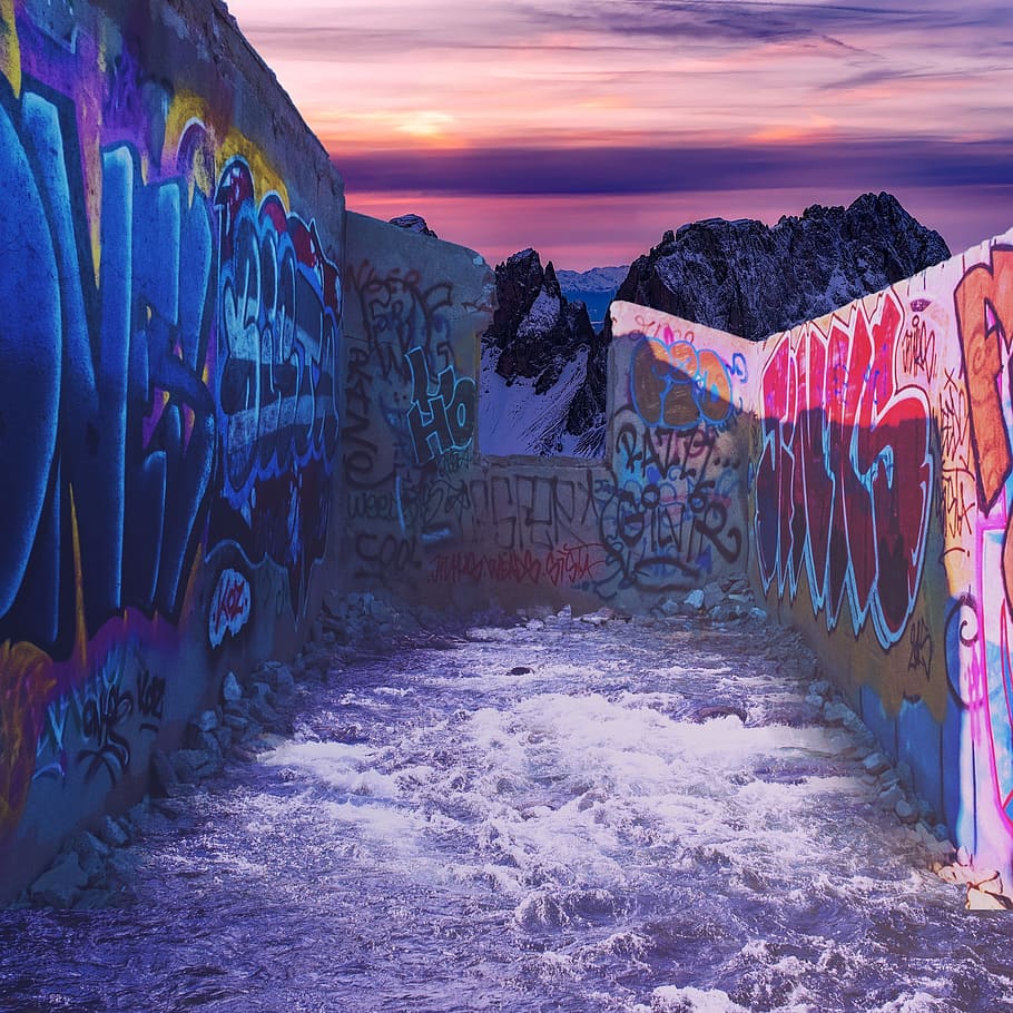 surreal, lighting, fantasy, graffiti, wall, art and craft, creativity HD wallpaper