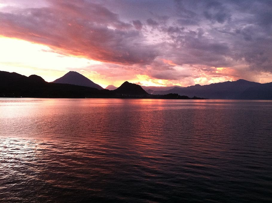 lake, sunset, water, sky, clouds, outdoors, weather, meteorology HD wallpaper
