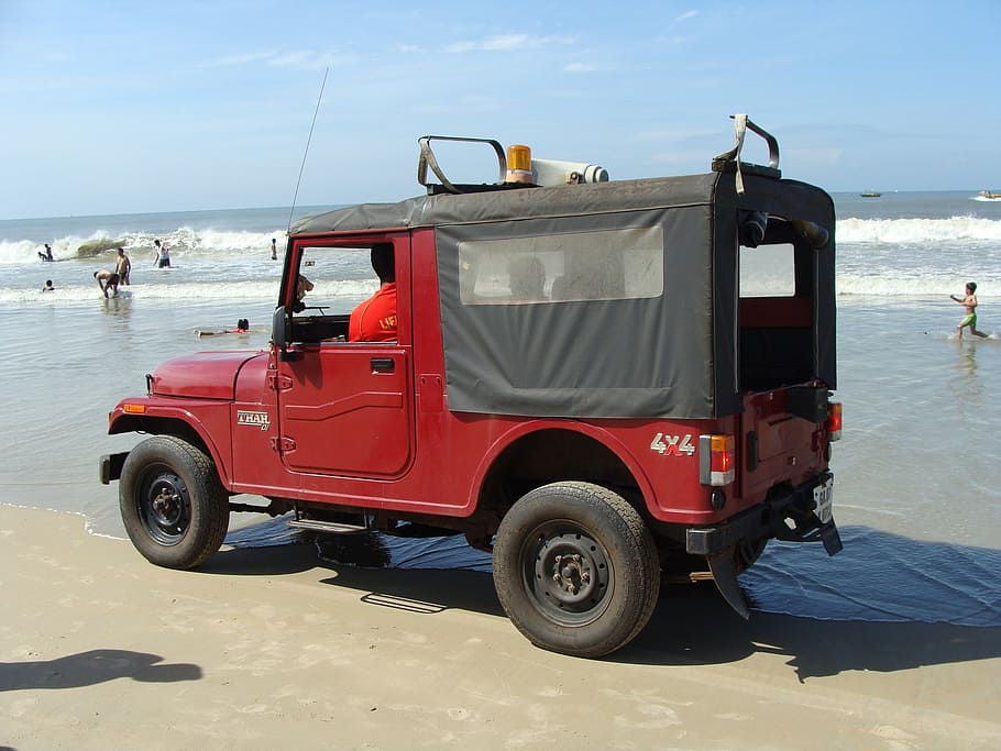 patrol, jeep, van, beach, vehicle, safety, sea, arabian, goa HD wallpaper