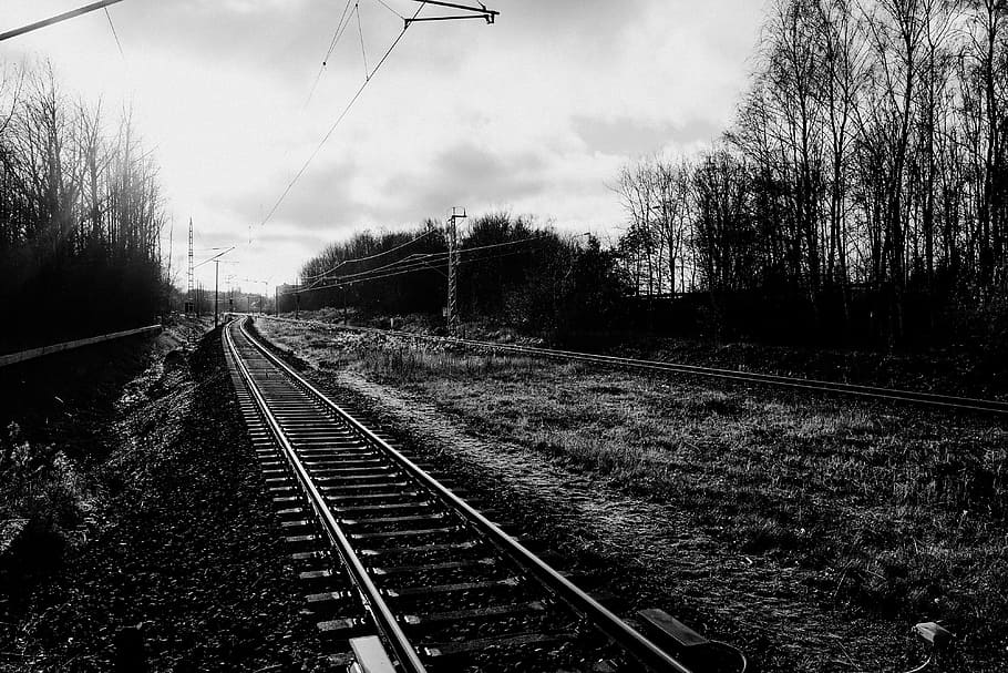 Railways, industry, railroad Track, transportation, train, black And White HD wallpaper