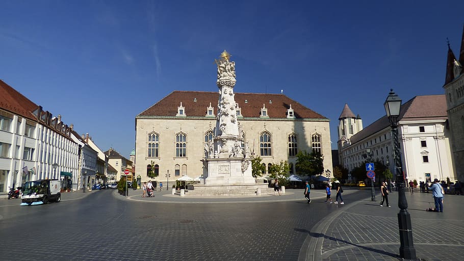 budapest, hungary, column, holy trinity, architecture, building exterior HD wallpaper