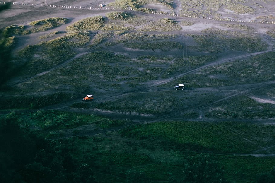 aerial photography of two vehicles moving on road, aerial view photography of two vehicles on road during daytime HD wallpaper