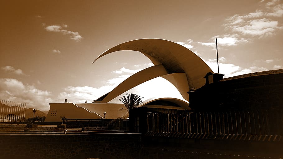 tenerife, auditorium, santa cruz, sky, architecture, built structure, HD wallpaper