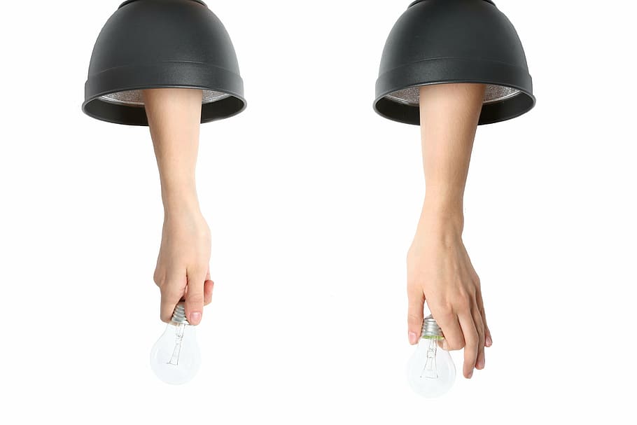 person holding two light bulbs, idea, lightbulb, hands, holds HD wallpaper