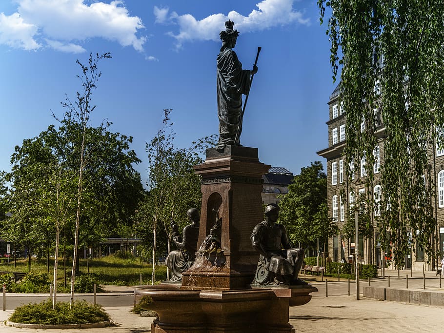 fountain, saxonia, architecture, chemnitz, sculpture, statue HD wallpaper