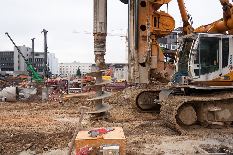 site, augers, crane, construction site, construction industry HD wallpaper