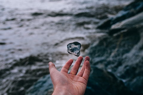 person throwing ice on body of water, hand, rock, ocean, toss HD wallpaper