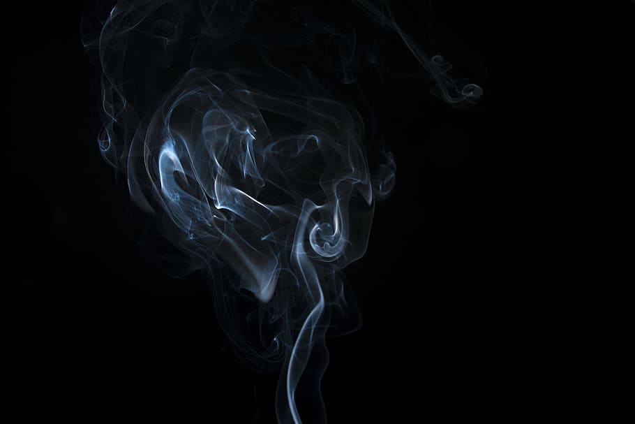 white smoke on black space, burn, flame, incense, smoke - physical structure HD wallpaper
